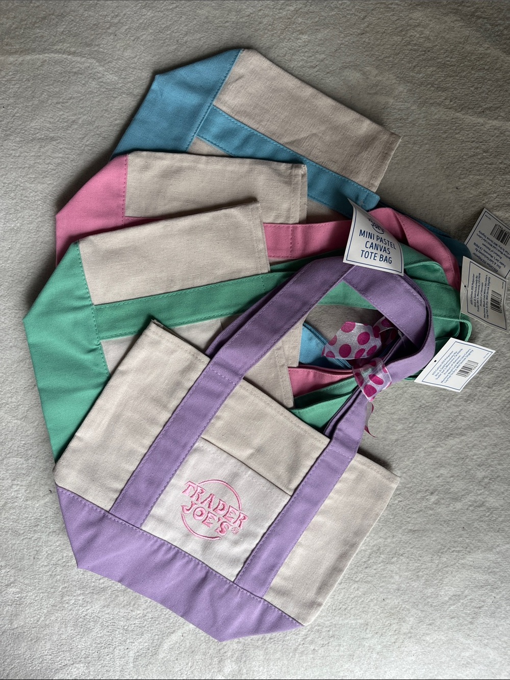 Trader Joe’s Mini Pastel Canvas Tote Set of 4, NWT